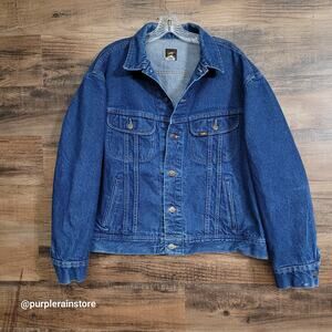 Vtg LEE Jeans Denim Trucker Jacket Men XL Medium Dark Wash 80's 90's Hipster